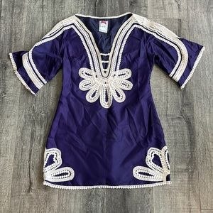 Yoana Baraschi Silk Purple Dress with Lace Detailing Size 8